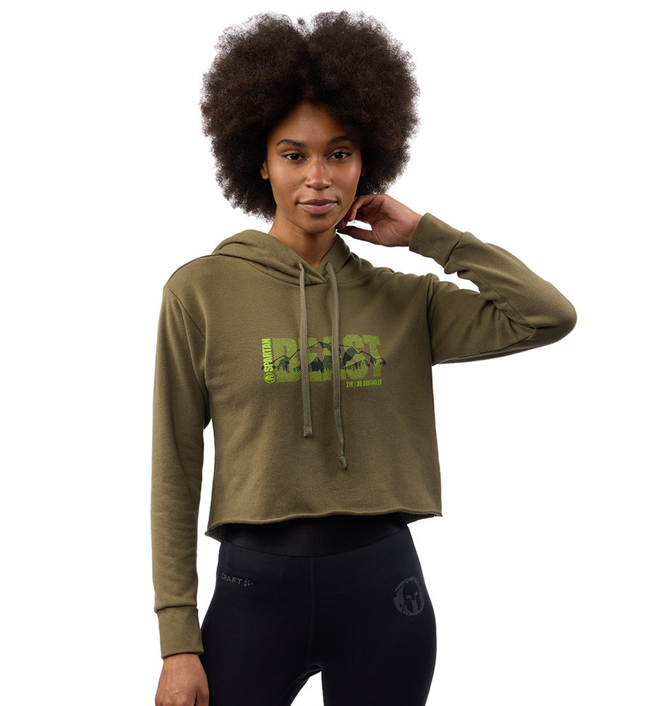 Spartan Beast Crop Hoodie Women s S Olive at Spartan